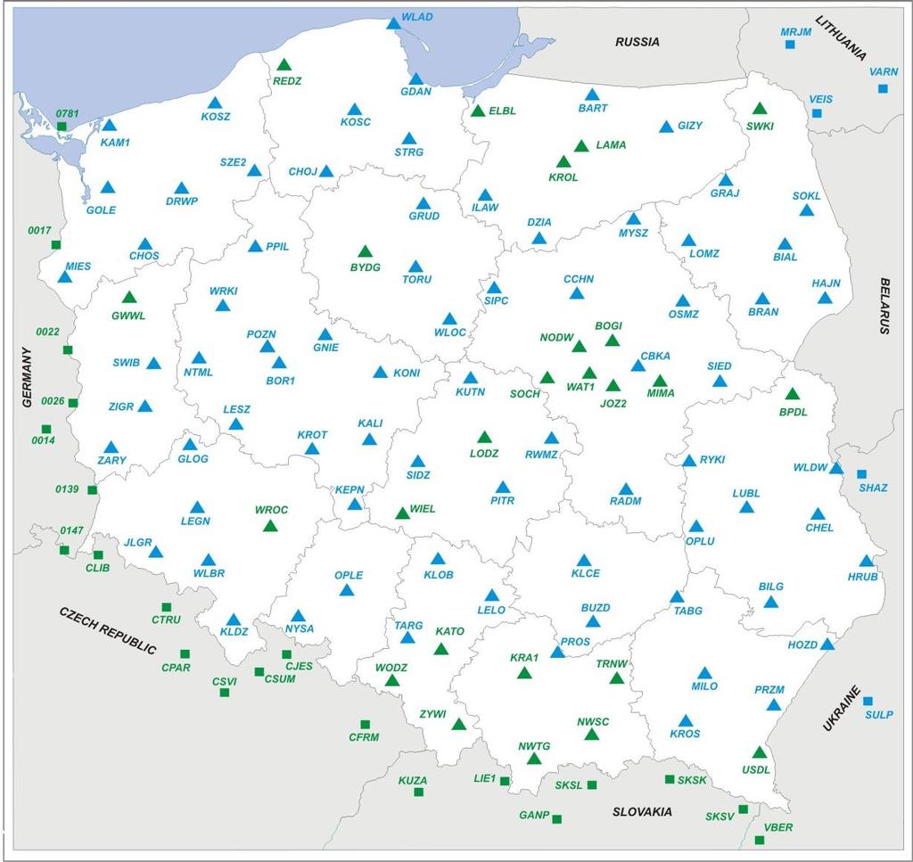 124 STACJE REFERENCYJNE 84 stacje zarządzane przez GUGiK administrowane z CZ ASG-EUPOS 14 stacji stowarzyszonych