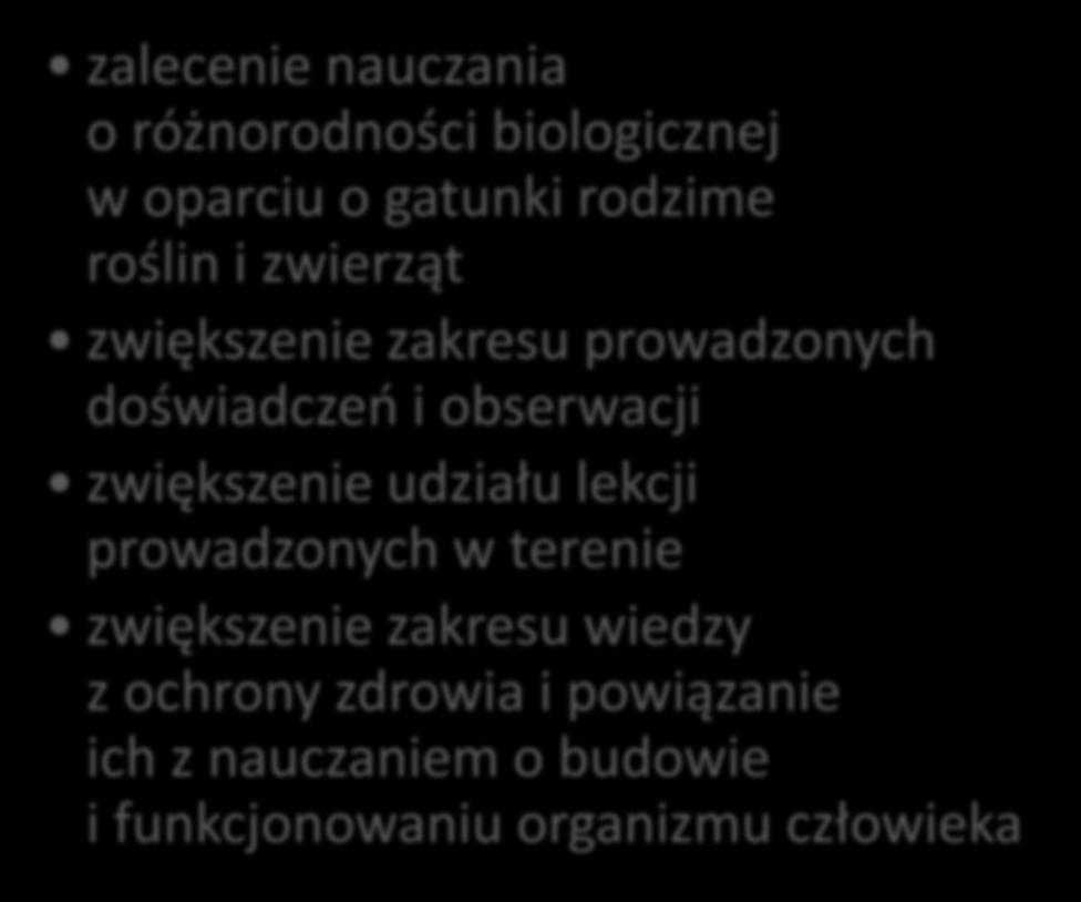 obserwacji zwiększenie udziału lekcji prowadzonych w terenie zwiększenie zakresu wiedzy