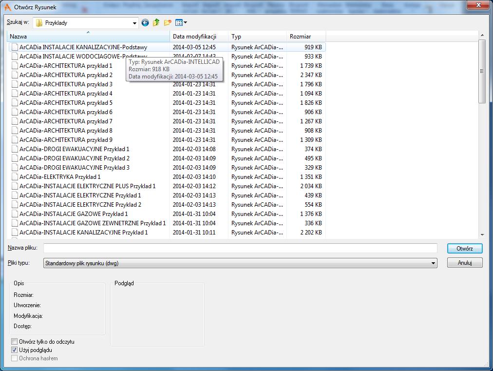 Rys. 4. Okno Otwórz rysunek- wybór konkretnego pliku. Rys. 5.