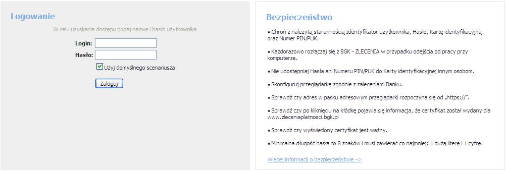 pl a następnie wybrać przycisk Logowanie w zakładce BGK zlecenia (Rys. 1) - na ekranie ukaże się okno umożliwiające zalogowanie się do systemu (Rys. 2).