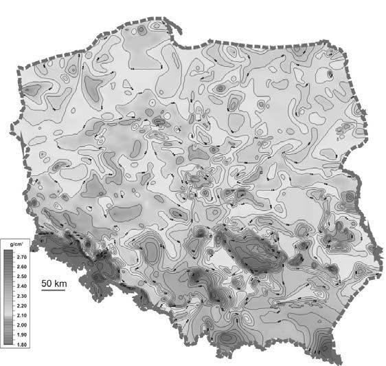 Centymetrowa geoda na obszarze Polsk... 17 Rys. 10. Mapa rozkładu gęstośc 3.