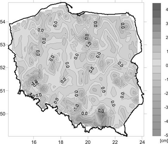 36 Jan Kryńsk wpasowując model quas05c w anomale wysokośc punktów sec POLREF (Kryńsk Łyszkowcz, 2006a).