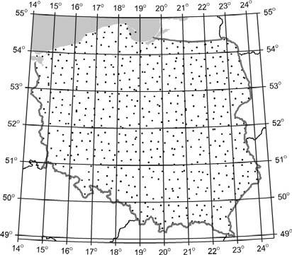 Centymetrowa geoda na obszarze Polsk... 11 Kronstadt86). Błędy oblczonych współrzędnych stacj wynoszą δφ = 2 cm, δλ = 2 cm, δh = 3 cm, błąd wysokośc elpsodalnych (elpsoda GRS80) wynos 1.0 1.