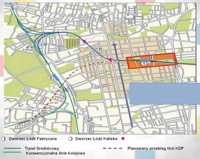 Rys. 4. Projektowany przebieg tuneli średnicowych pod centrum Łodzi [29] W październiku 2008 r.