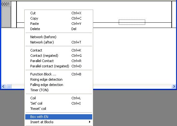 2. Wstawianie funkcji EQ, MOVE do szczebli Zaznaczyć miejsce w szczeblu > menu kontekstowe > Box with EN