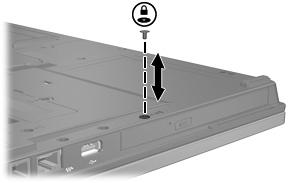 Śruba zabezpieczająca MultiBay II Aby lepiej chronić napęd we wnęce MultiBay II, pod wnęką zainstalowano śrubę zabezpieczającą (na spodzie komputera).