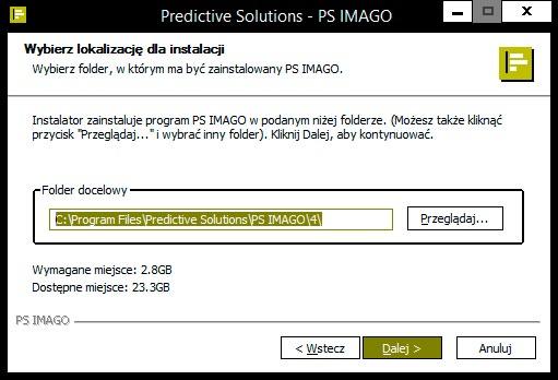 W podanym folderze zostaną w nim utworzone inne podfoldery, w których zainstalowane zostaną wszystkie składniki rozwiązania PS IMAGO.