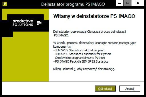 Po wskazaniu pozycji PS IMAGO na liście zainstalowanych programów, należy nacisnąć przycisk Odinstaluj.