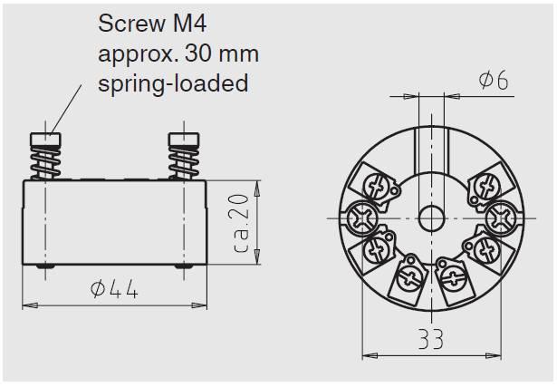3. Specyfikacja 3. Specyfikacja Wymiary w mm Śruba M4 ok. 30 mm sprężynowa Specyfikacja Model T53.10 Temperatura otoczenia/przechowywania -40.