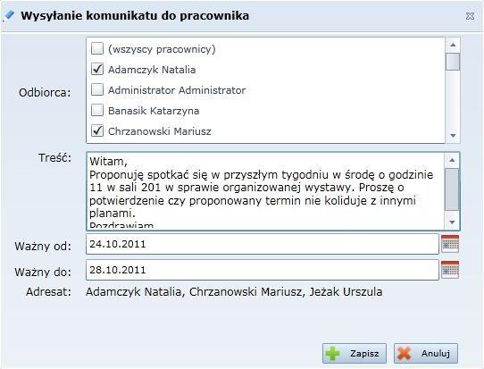 Praca z Modułem lekcyjnym Aby zapisać komunikat należy kliknąć przycisk.