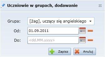 Dzienniki Rysunek 24. Dodawanie ucznia do grupy. Grupy Tutaj użytkownik może ustalić skład grup uczniów w poszczególnych oddziałach.