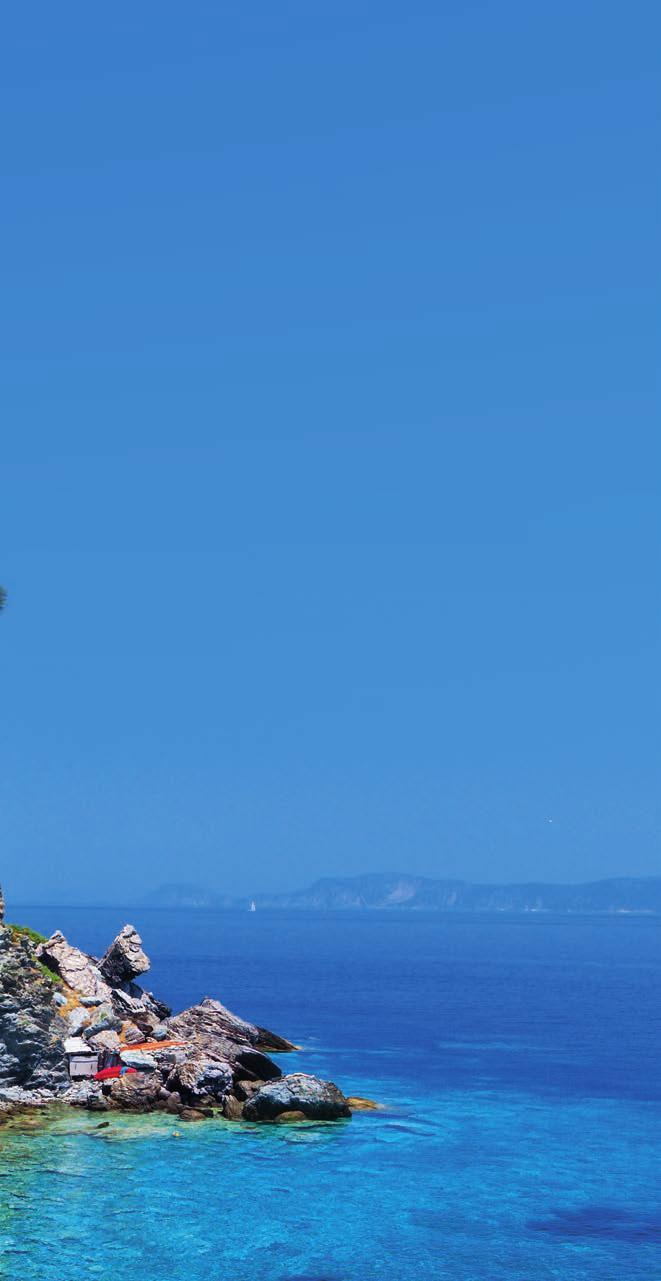 MIASTO SKOPELOS Zbudowane amfiteatralnie na wzgórzu nad zatoką, z tradycyjnymi domami i wąskimi uliczkami.