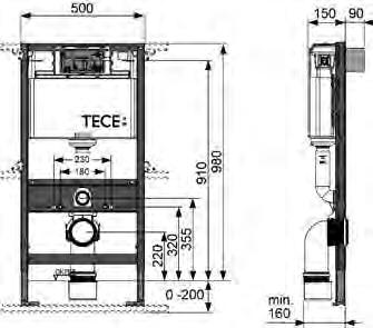 TECEprofil Stelaże podtynkowe do WC Stelaż podtynkowy do WC TECEprofil ze spłuczką podtynkową, uruchamianie z przodu lub od góry, wysokość montażowa 980 mm do montażu w ściance profilowej TECEprofil
