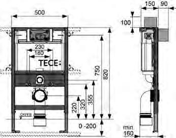 TECEprofil Stelaże podtynkowe do WC Stelaż podtynkowy do WC TECEprofil ze spłuczką podtynkową, uruchamianie z przodu lub od góry, wysokość montażowa 820 mm do mocowania na kształtownikach stalowych