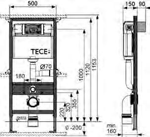 ścienne nr kat. 9380300 Głębokość zabudowy 160-200 mm Wymiary stelaża: 1120 x 500 x 160 mm Wskazówka: w przypadku stosowania ceramiki WC ze zredukowaną powierzchnią przylegania (np.