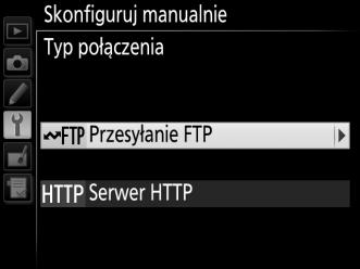 4 Wybierz rodzaj połączenia. Wyróżnij Przesyłanie FTP lub Serwer HTTP inaciśnij 2. 5 Dostosuj ustawienia. Dostosuj ustawienia zgodnie z opisem w Edytowanie profili sieci (054).