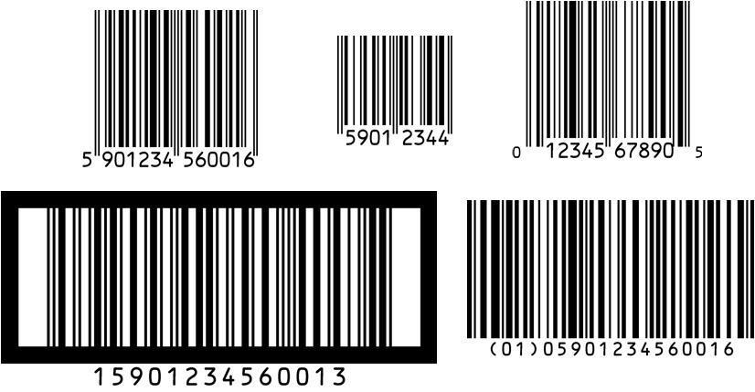 GTIN-8 (8-cyfrowy), przedstawiony w kodzie EAN-8, GTIN-12 (12-cyfrowy), przedstawiony w kodzie UPC-A lub UPC-E (pod tym kodem jest tylko 6 cyfr), GTIN-13 (13-cyfrowy), przedstawiony w kodzie EAN-13,