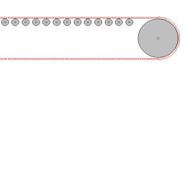 ARCHIWUM ODLEWNICTWA Rys. 2. Wirtualny model przenośnika form odlewniczych Fig. 2. Wirtual model of belt conveyor Ze względu za dużą liczbę krążników i znaczną długość taśmy przenośnika jego model dyskretny (rys.