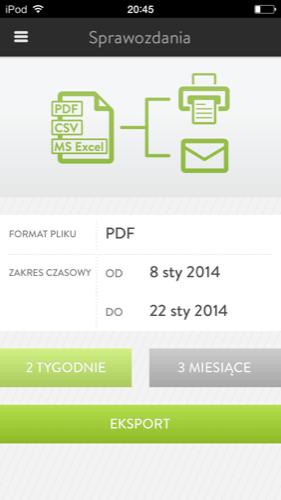 W menu bocznym znajdziesz punkt Raporty. Tutaj możesz ściągnąć swoje dane w różnych formatach (Kliknij na Format ).
