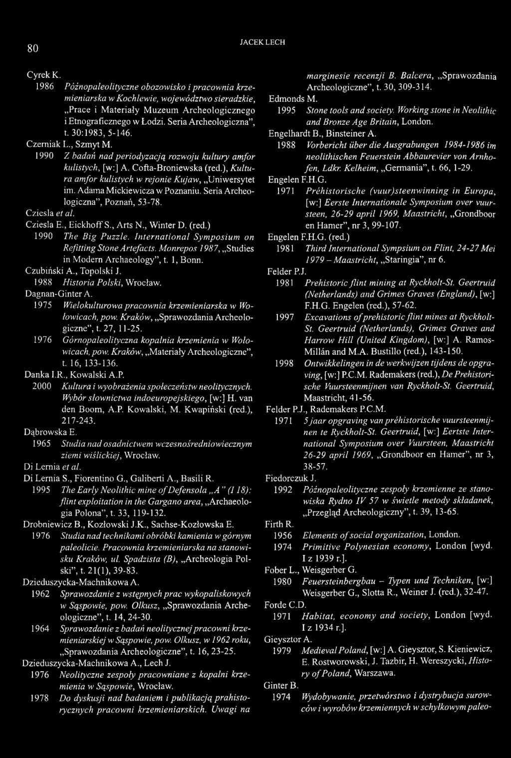 ), Kultura amfor kulistych w rejonie Kujaw, Uniwersytet im. Adama Mickiewicza w Poznaniu. Seria Archeologiczna, Poznań, 53-78. Cziesla et al. Cziesla E., Eickhoff S., Arts N., Winter D. (red.