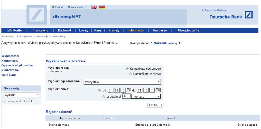 Komunikaty Po wybraniu sekcji Komunikaty w systemie pojawi się strona, która zawiera zestawienie komunikatów systemowych lub bankowych w zależności od wybranej przez Ciebie opcji.