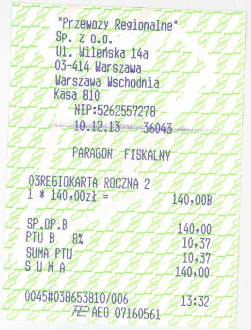 Wzór nr 17 do 7 Pokwitowanie przyjęcia rzeczy znalezionej w pociągu