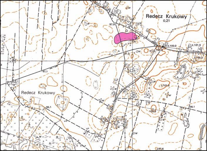 218 Ryc. 1. Fig. 1. Redecz Krukowy, gm. Brześć Kujawski, stanowisko 20. Lokalizacja stanowiska na mapie w skali 1:10 000 (rys. P. Papiernik) Redecz Krukowy, Brześć Kujawski commune, site 20.