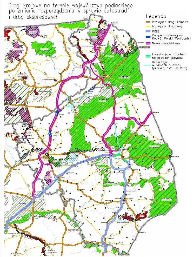 Mapa sieci NATURA 2000 i innych form ochrony przyrody Sieć dróg wg nowego Rozporządzenia RM w sprawie sieci autostrad i dróg ekspresowych Rozporządzenie Rady Ministrów z dnia 20 października 2009 r.