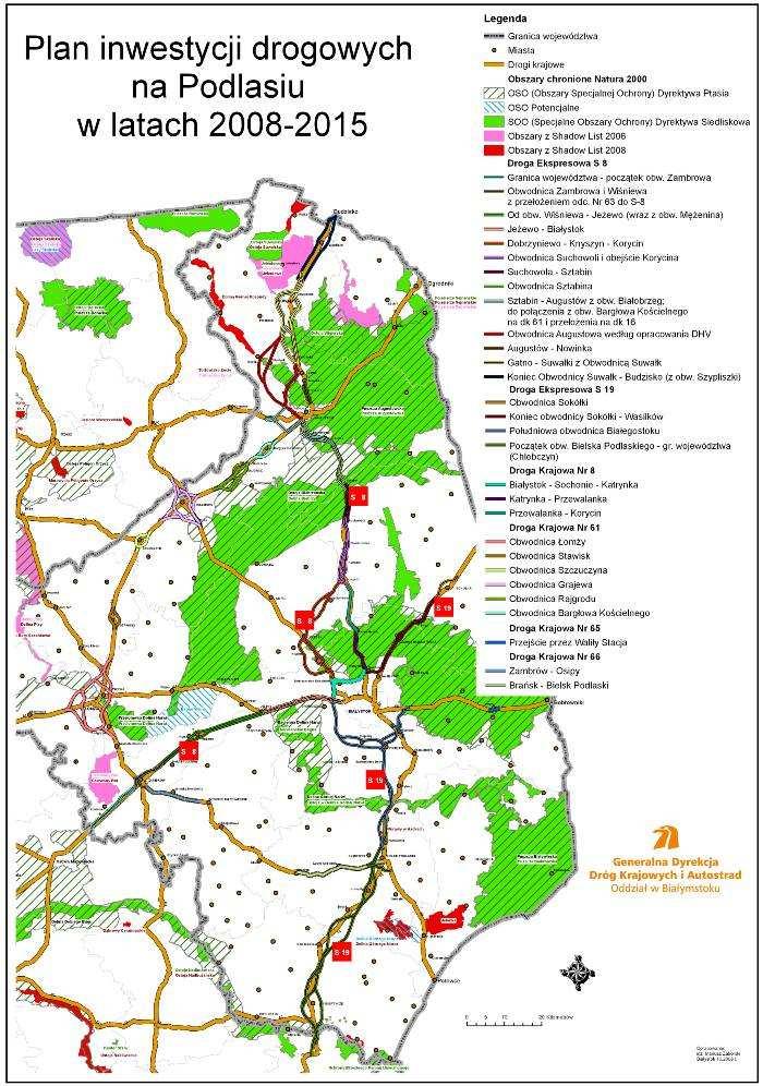 Sieć obszarów NATURA 2000 i innych form ochrony przyrody Sieć dróg wg starego Rozporządzenia RM w sprawie sieci autostrad i dróg ekspresowych sprzed 2009 roku Rozporządzenie Rady Ministrów z dnia 13