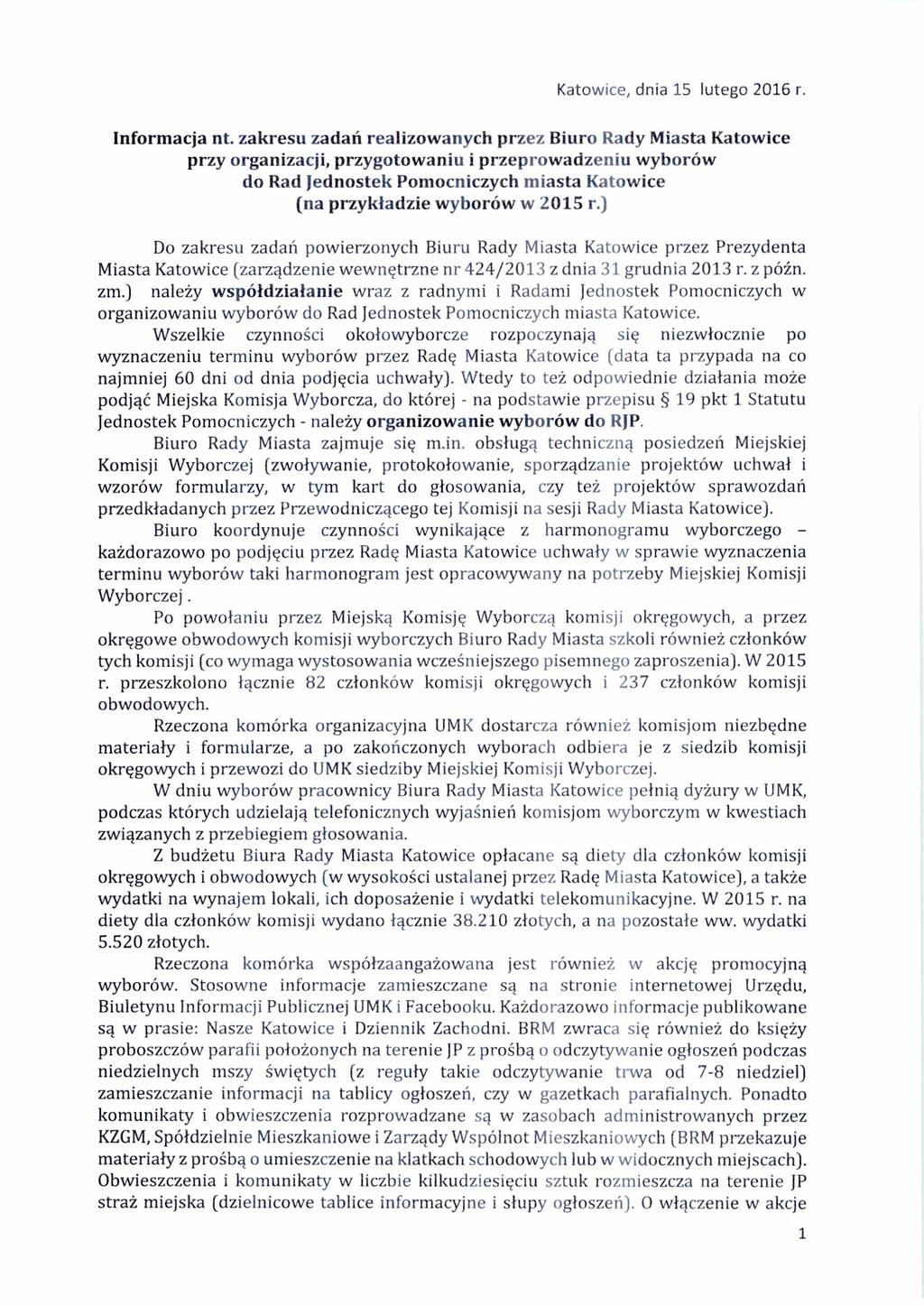Katowice, dnia 15 lutego 2016 r. Informacja nt.