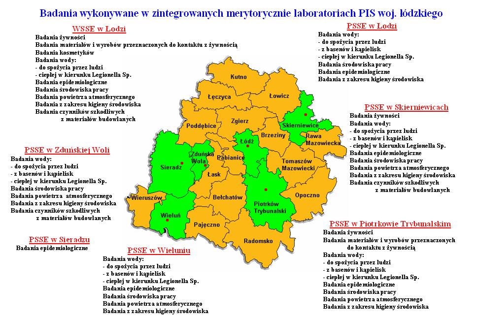 6 LABORATORIA Wojewódzka Stacja Sanitarno-Epidemiologiczna oraz PSSE w Piotrkowie Trybunalskim i Skierniewicach posiadają pełnoprofilowe laboratoria, zaś w PSSE: Łódź, Sieradz, Wieluń i Zduńska Wola