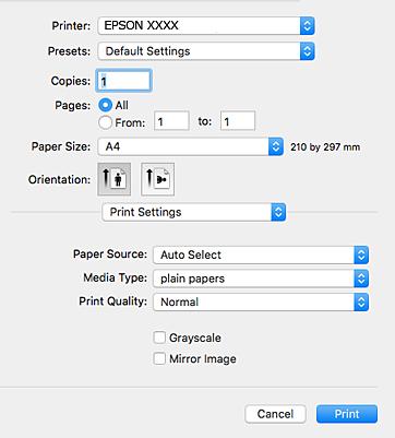 Drukowanie 5. Z menu podręcznego wybierz opcję Ustawienia druku. W systemie Mac OS X v10.8.