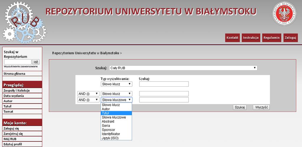 WYSZUKIWANIE PROSTE PRZEJŚCIE DO WYSZUKIWANIA ZAAWANSOWANEGO Możemy wyszukiwać w całej bazie lub zawęzić