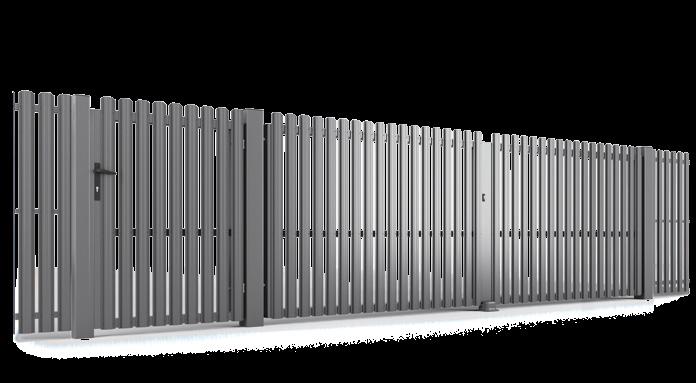 brama uchylna oraz furtka / MOBILE GATE AND WICKET GATE brama samonośna / SELF-SUPPORTING GATE ogrodzenia SZTACHETOWE / PALE fences ALUZINC jest stopem aluminium (55%), cynku (43,4%) i krzemu