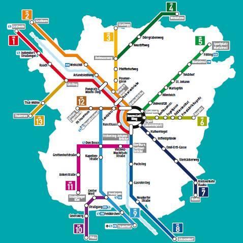 Ryc. 55. Mapa systemu rowerowego z Grazu (Austria) nawiązująca do schematu linii metra III.