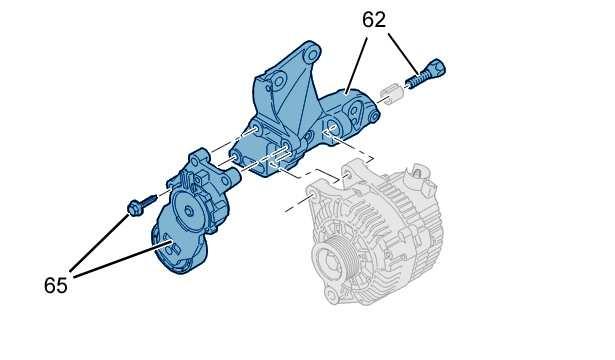 Silniki: 9HX 9HY 9HZ Dynamiczny napinacz rolkowy-układ kierowniczy ze wspomaganiem elektrycznym 62 Śruba górnego wspornika alternatora 2 ± 0,5 64 Śruba paska