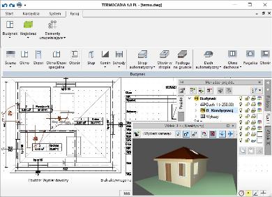 Rysunek 3 Tworzenie modelu budynku w TERMOCADIA Udoskonalono wymianę danych pomiędzy graficznym modelem cieplnym a