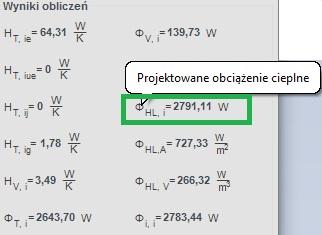 - wyliczone moce cieplne pomieszczeń.