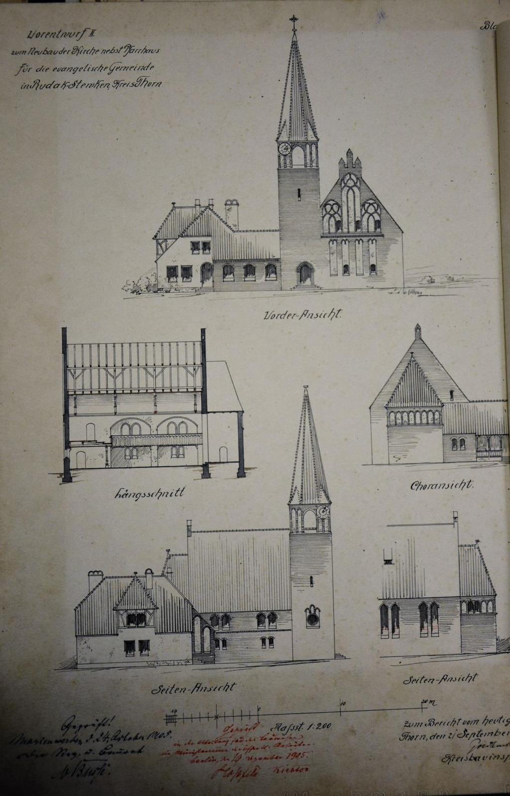 Tak wyglądały projekty wstępne kościoła, którego uroczysta konsekracja, w obecności wielu znamienitych gości odbyła się 2 października 1909 roku.