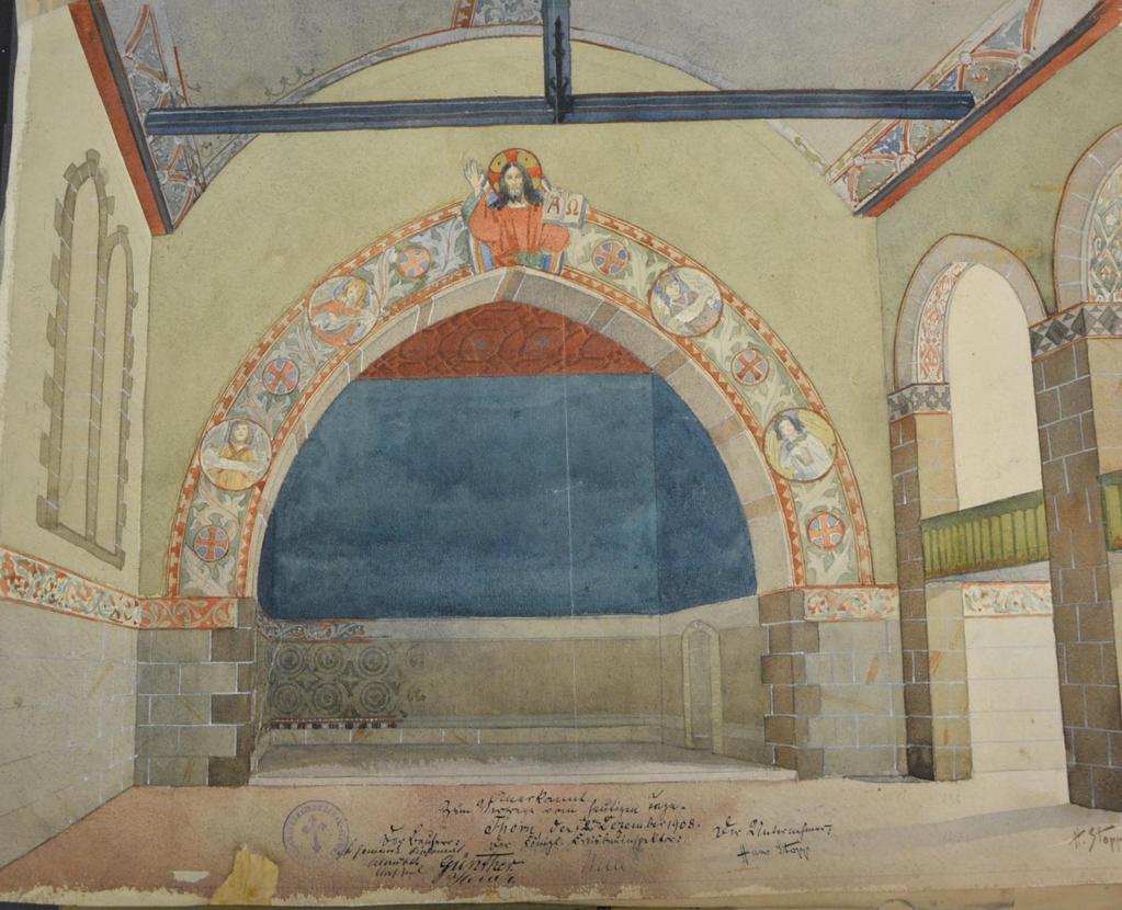 Stopp zaprojektował i namalował w rudackim kościele bizantyjski w duchu wizerunek Chrystusa Pantokratora.