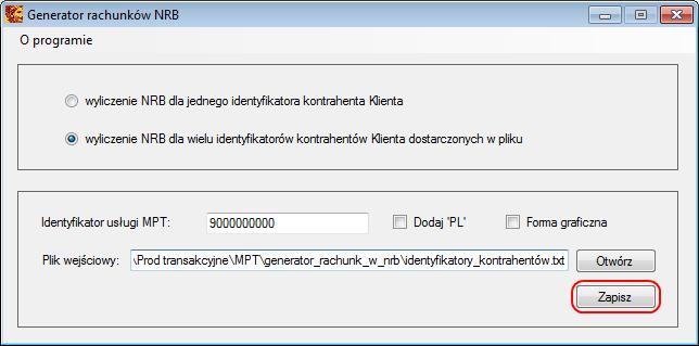 Jeżeli plik wsadowy posiada właściwy format aplikacja rozpocznie proces generowania numerów rachunków.