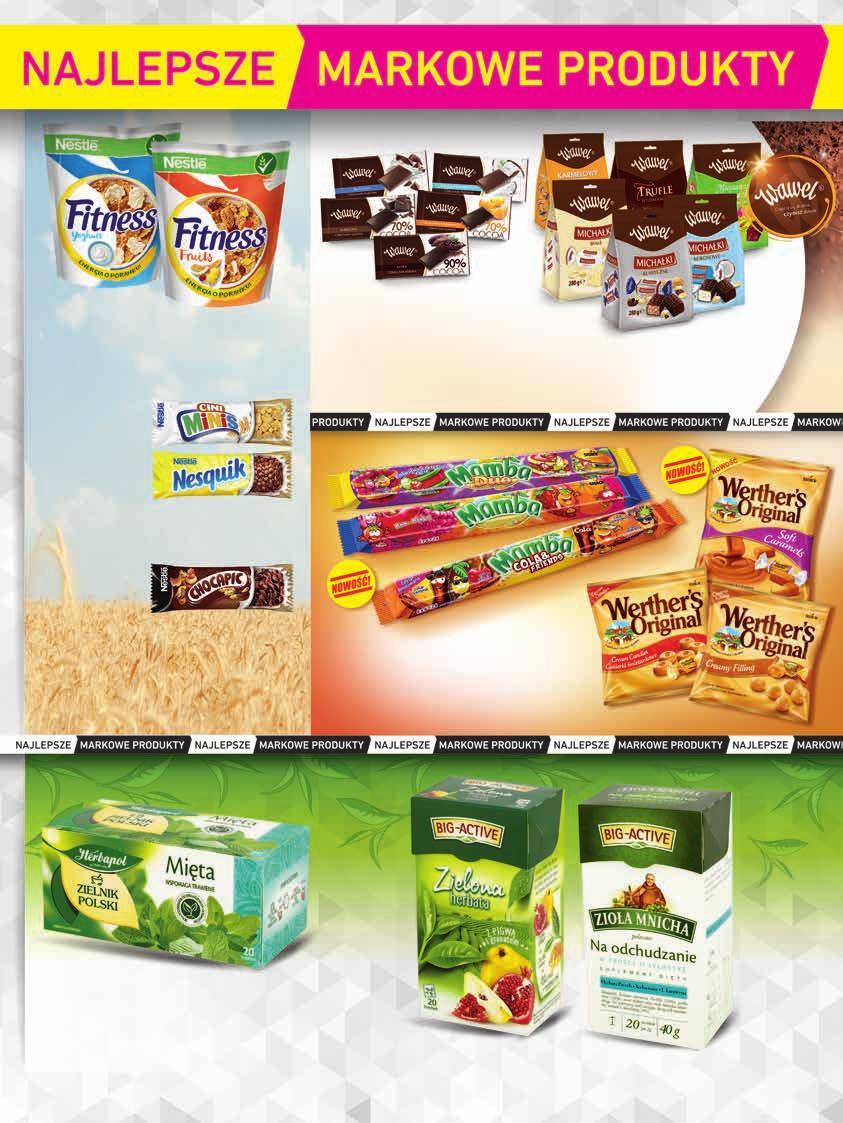 8,99 2 zł 6 99 KUP 2 za 2,98 zł trzeci GRATIS Płatki Fitness Nestlé 4 rodzaje 425 g, 16,45 zł / Czekolada Wawel 100 g 5,99 1 zł 4 99 7,99 2 zł 5 99 Cukierki Wawel 280 g, 2,14 zł / 100 g Baton mleczny