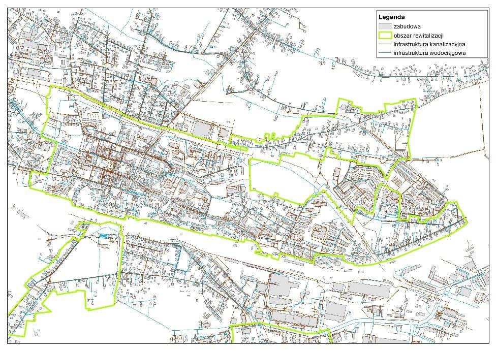 SFERA TECHNICZNA Analiza zasięgu sieci wodociągowej, kanalizacyjnej, gazowej oraz elektroenergetycznej pozwala stwierdzić iż omawianym podobszar