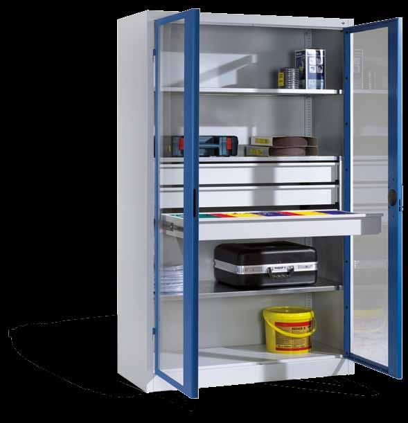 Długotrwała konstrukcja metalowa Wysoka elastyczność aranżacji wnętrza szafy poprzez przestawne półki w odstępach co 15 mm Nośność każdej półki ocynkowanej 70 kg od 2678,- 2 Przeźroczyste drzwi ze