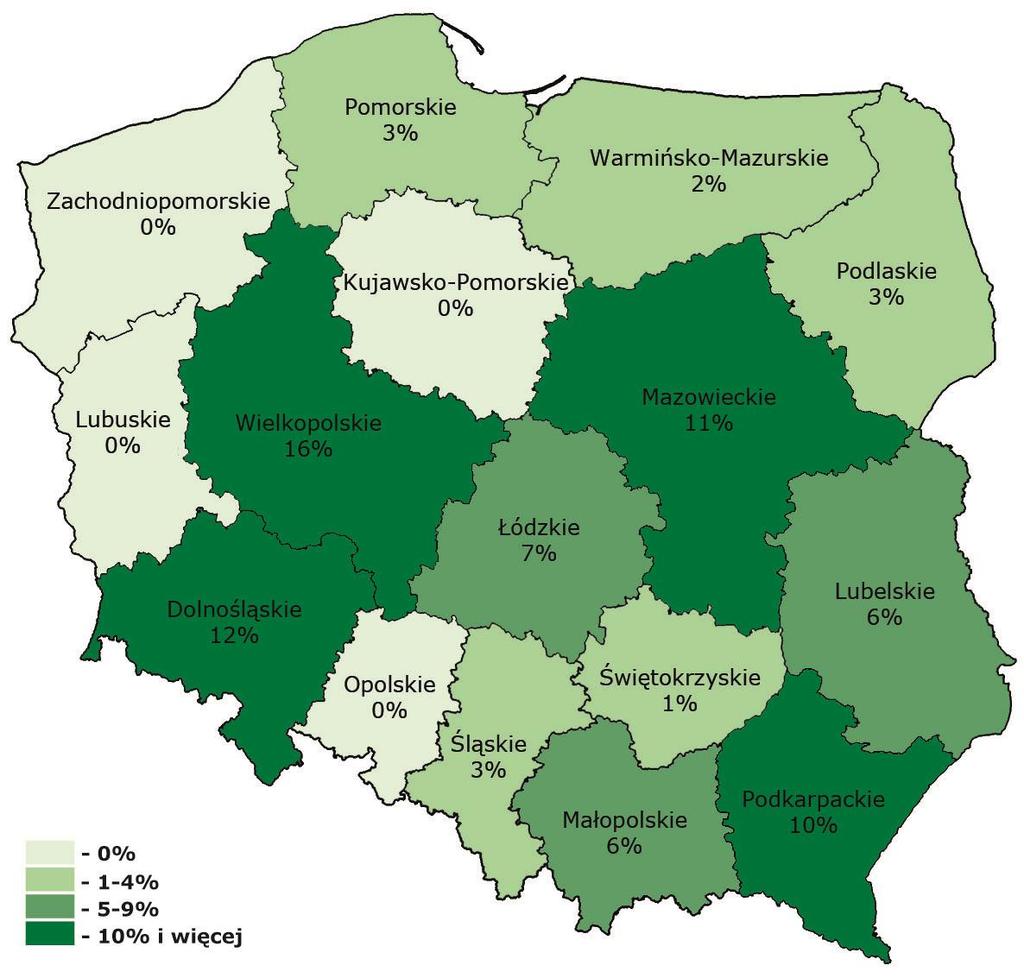 w gospodarstwach prowadzących rachunkowość w 2013 roku W celu zbadania stopnia uczestnictwa w badaniu w poszczególnych województwach obliczono udział rolników odmawiających udzielenia odpowiedzi w