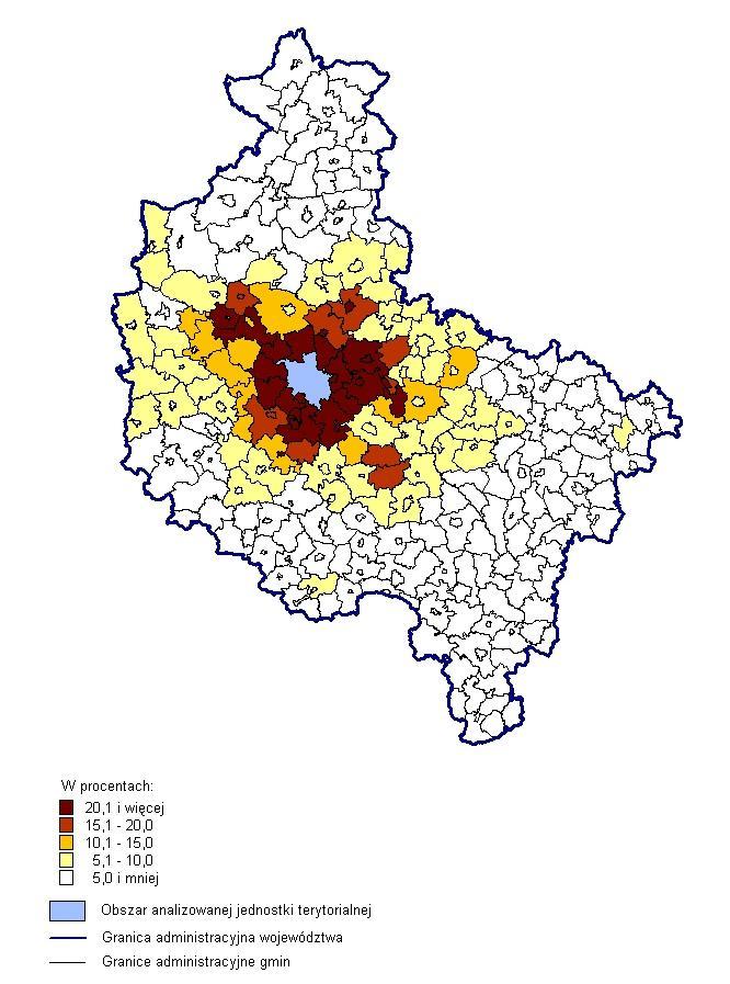 Geograficzne Systemy Informacyjne (2) Przykłady zastosowania w analizie statystycznej Udział przyjeżdżających do pracy do