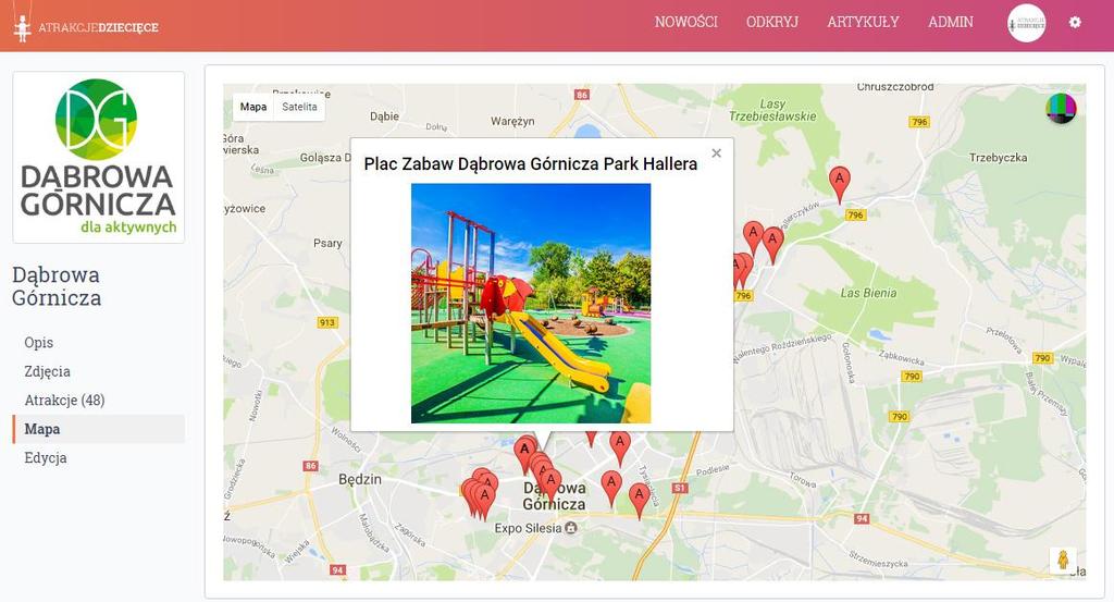 Na portalu udostępniamy interaktywną mapę miasta z zaznaczonymi wszystkimi Atrakcjami. Mapa jest połączona z systemem Google Maps i generuje się automatycznie. 6.