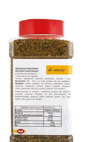 PIECZONY KARTOFELEK Uniwersalna kompozycja przypraw do ziemniaków, przygotowanych w każdej postaci - gotowanych, pieczonych, smażonych, zapiekanych, oraz do placków, pierożków, frytek, farszów i zup.