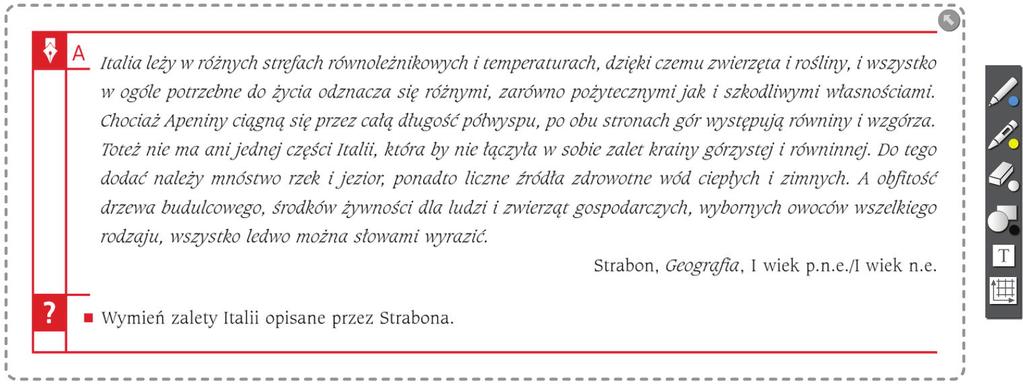 W czasie pracy uczniów wracamy do tematu 16. Rzym na siedmiu pagórkach piętrzy się... i klikamy ramkę z tekstem źródłowym (multipodręcznik, s. 126).