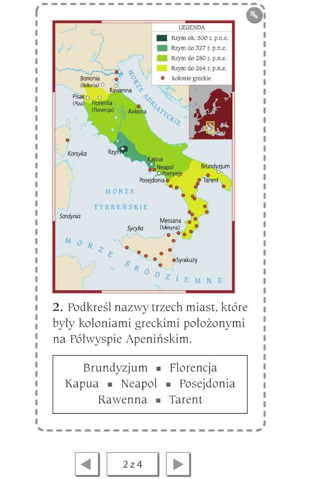 Korzystając z ikony (pytania do map), powiększamy mapę (multipodręcznik, s. 129) i prosimy o wykonanie poleceń 1 i 2 (polecenia do mapy zmieniają się po kliknięciu ikony ). T. Małkowski, J.